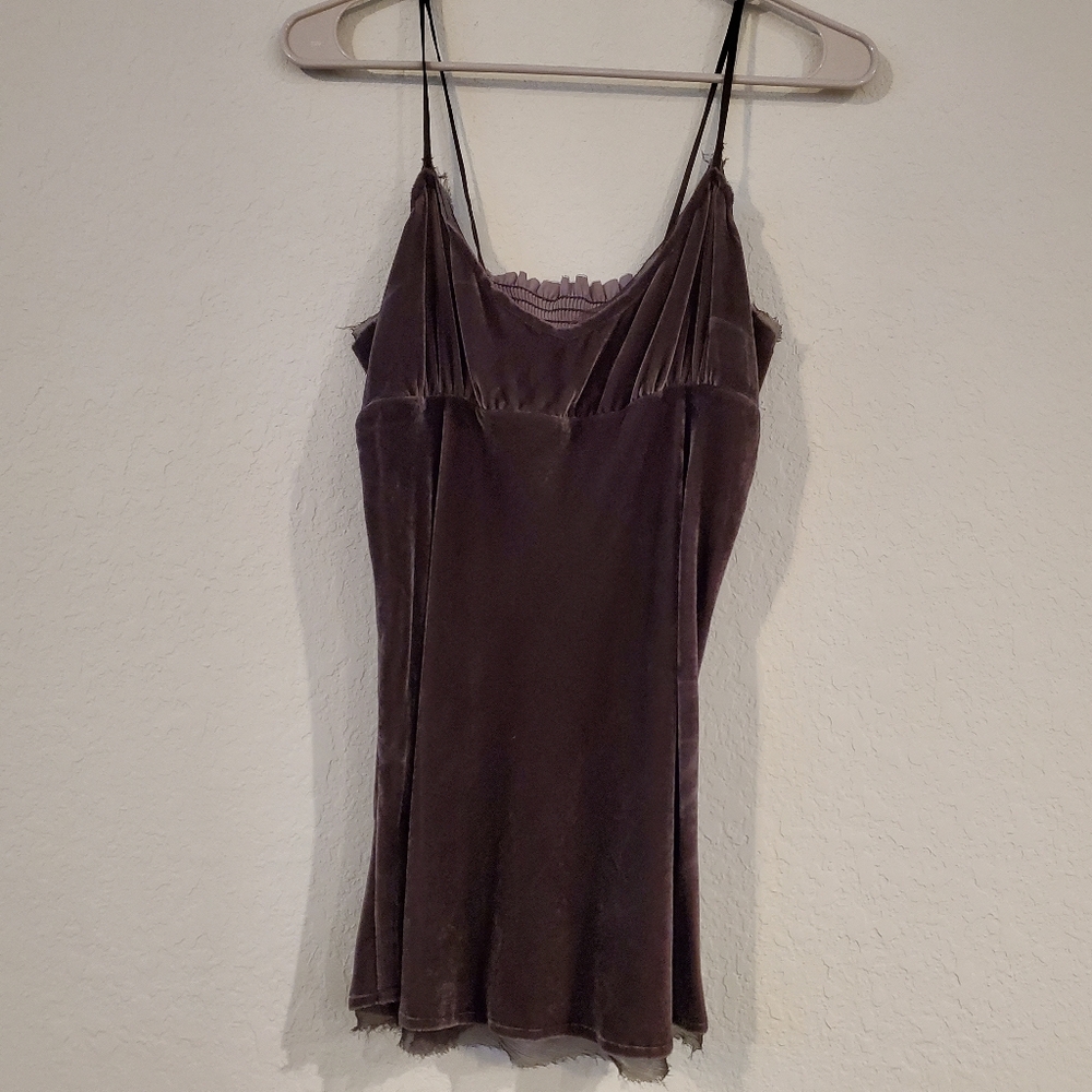 Vince. Taupe Velvet Flowy Cami lined with raw edge silk